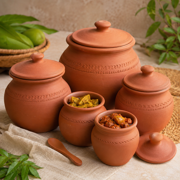 Terracotta Clay Cooking Pot Trio Set