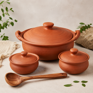Terracotta Clay Handi Pot Set With Bowls