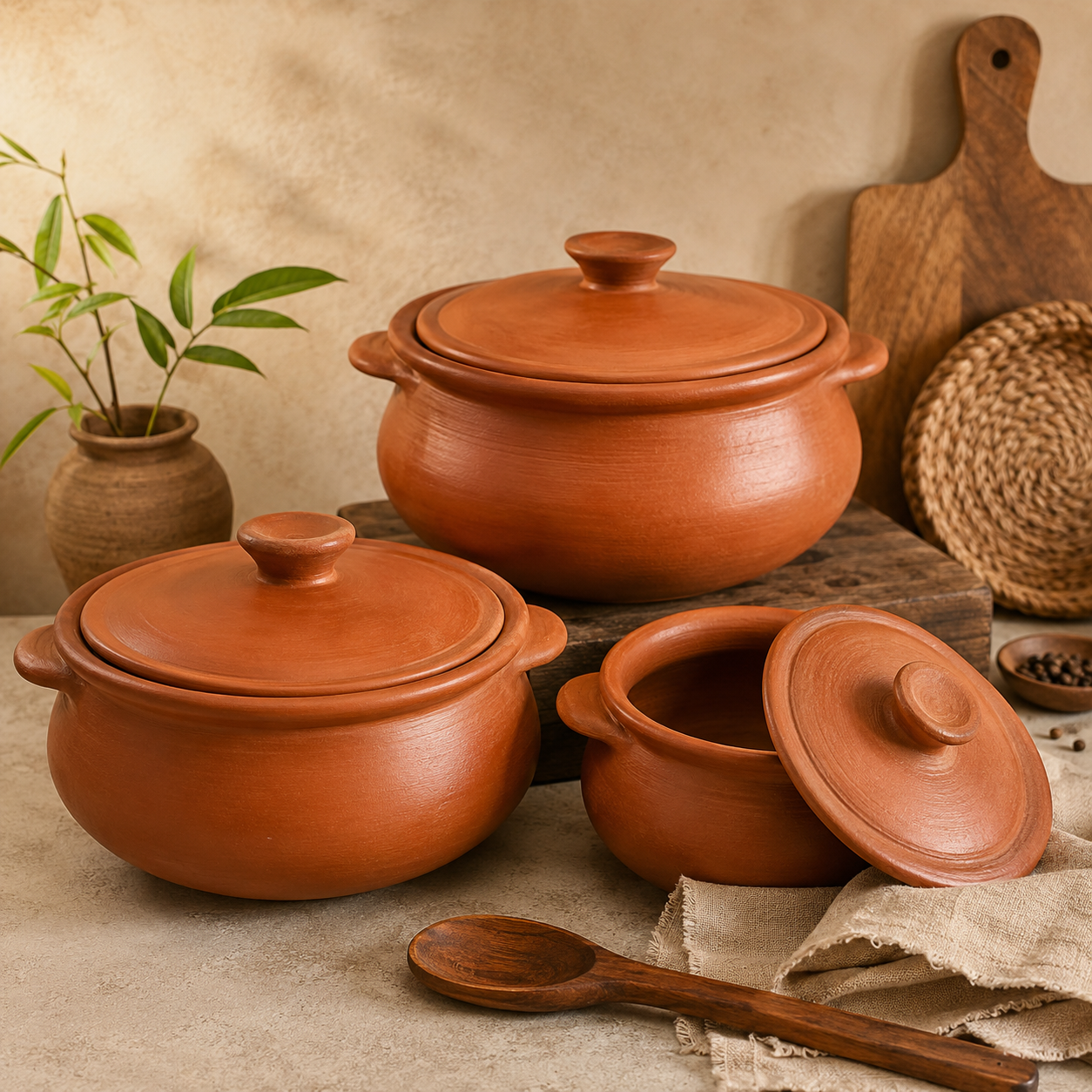 Terracotta Clay Handi Pots With Lids