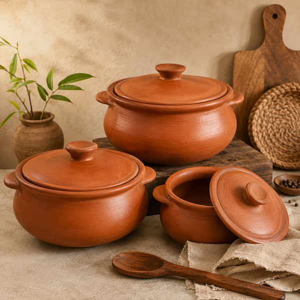 Terracotta Clay Handi Pots With Lids