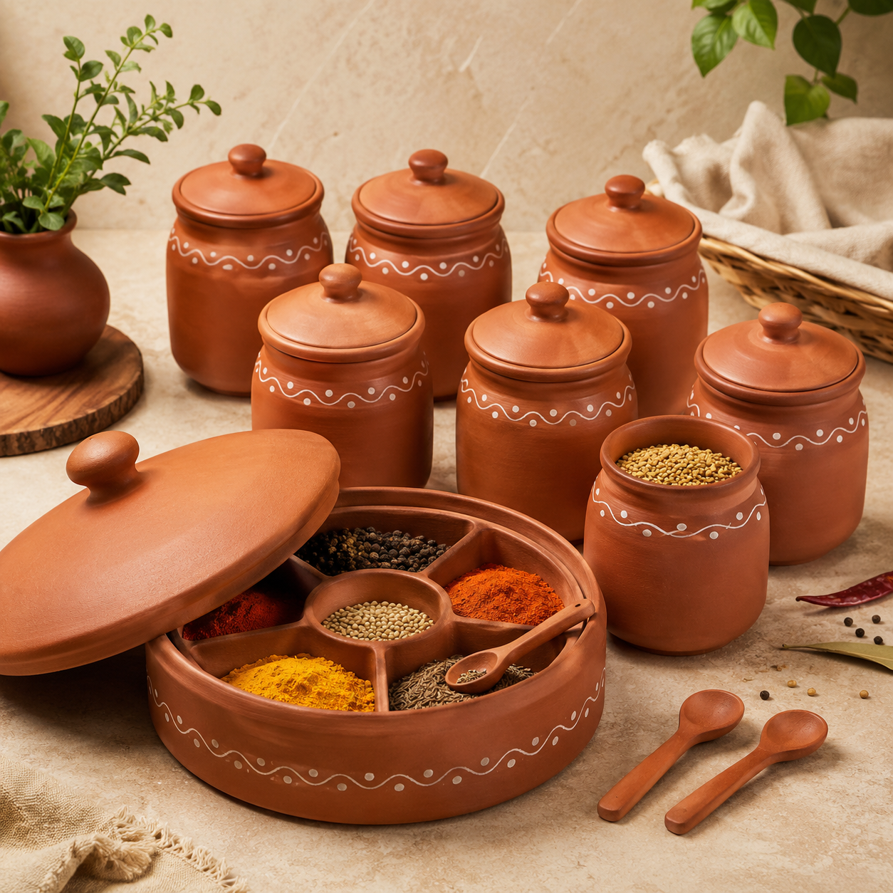 Terracotta Clay Masala Spice Box