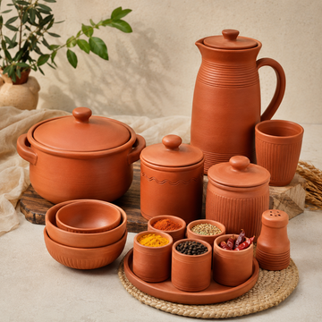 Terracotta Clay Pitcher Jug With Tumbler Set