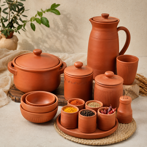 Terracotta Clay Pitcher Jug With Tumbler Set