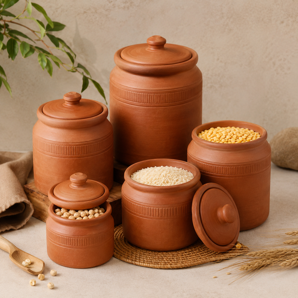 Terracotta Clay Storage Jar Set