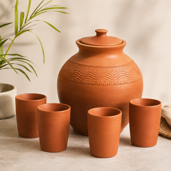 Terracotta Clay Water Matka With Tumbler Set
