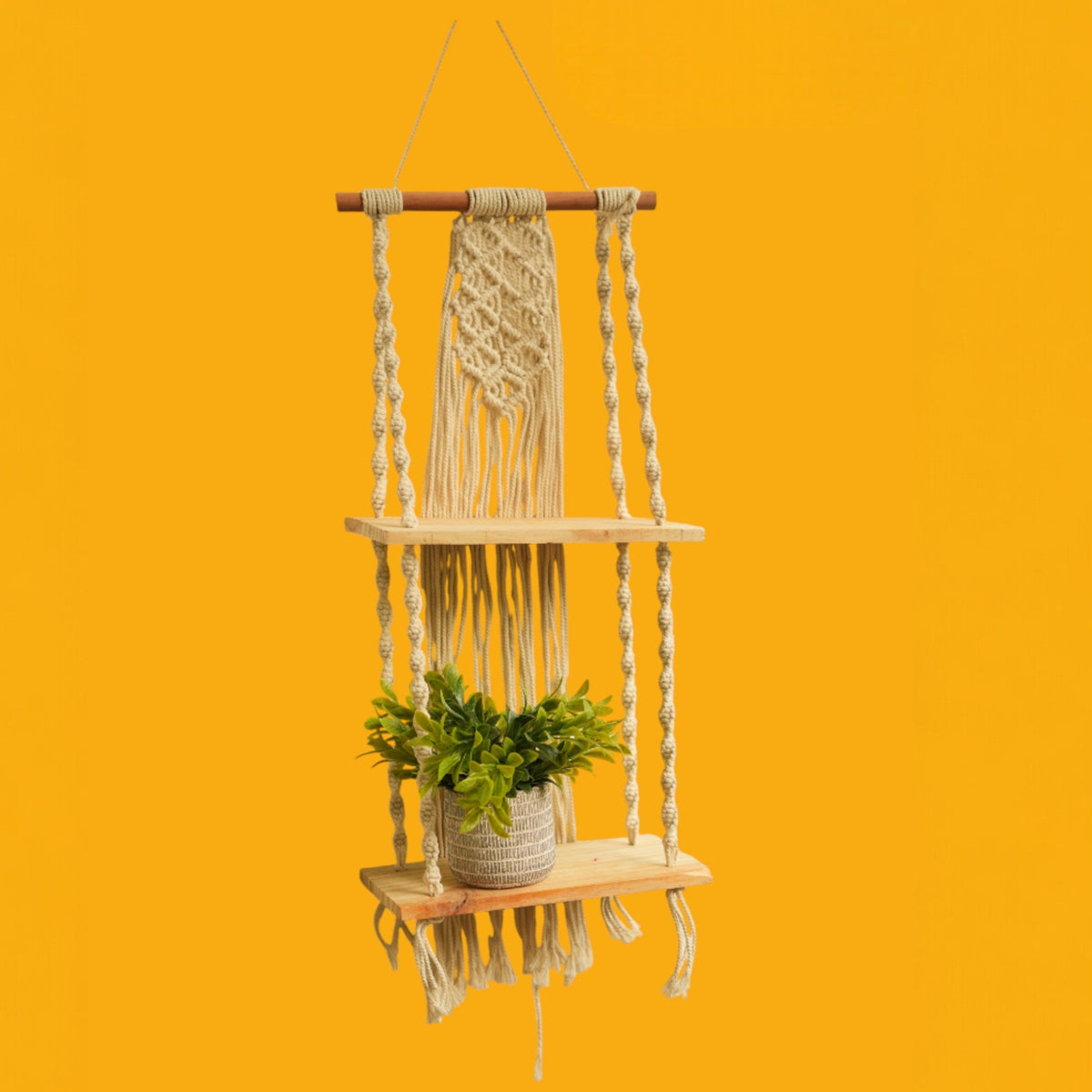 Macramé Plant Hanger with Wooden Shelves – view 4