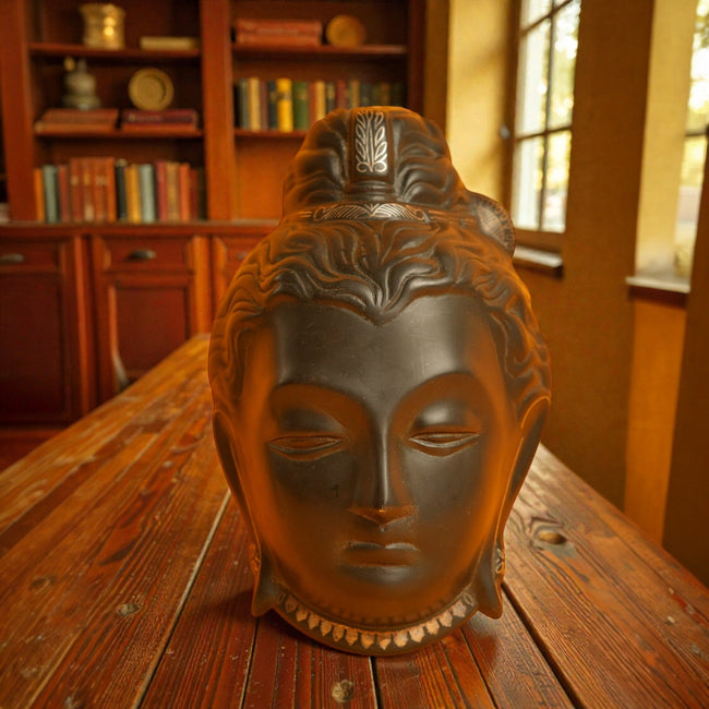 Buddha Head Bidri Art – Black Bidriware Buddha Sculpture