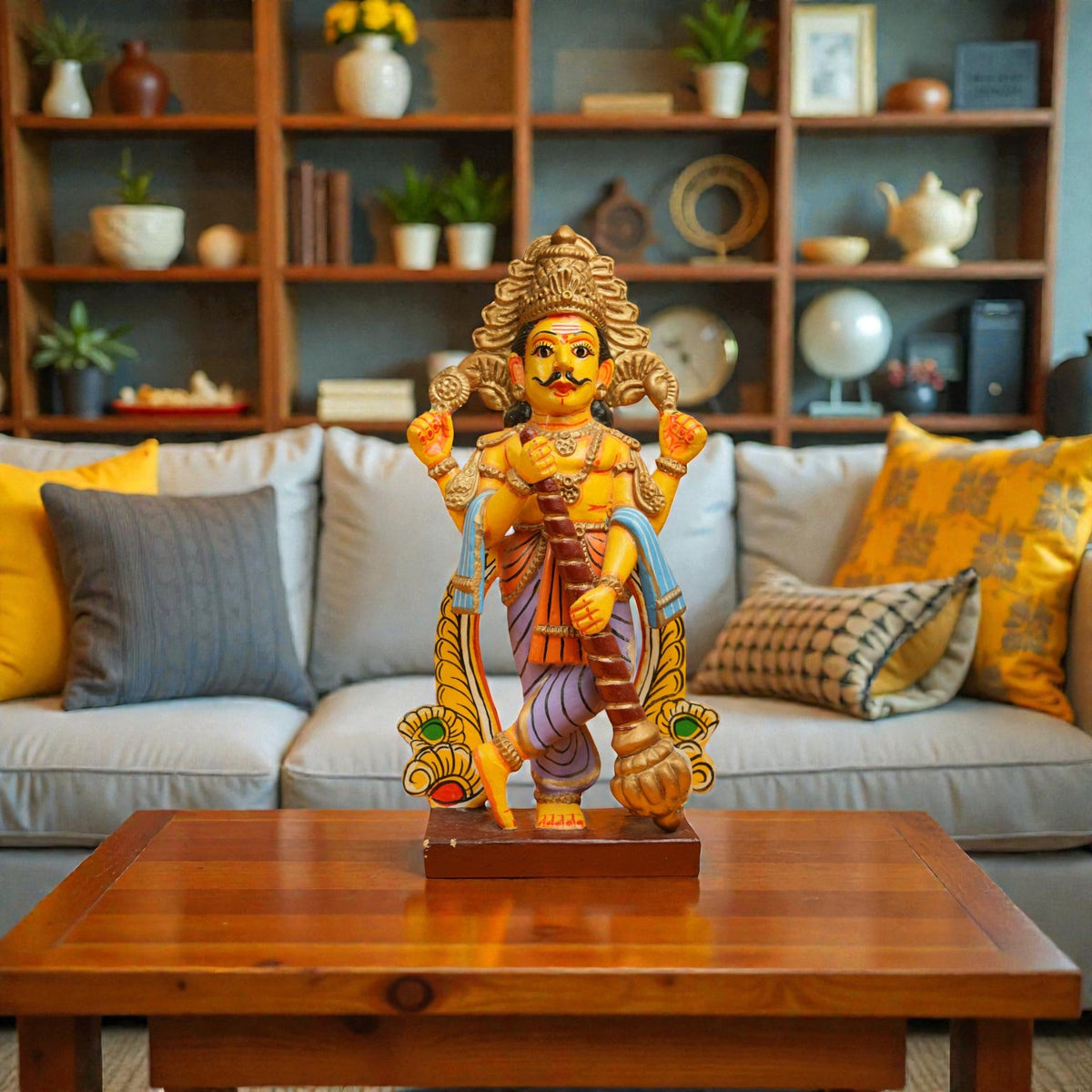 Dwarapalaka Kinnal Art Wooden Figurine – Hand-Painted Door Guardian Statue