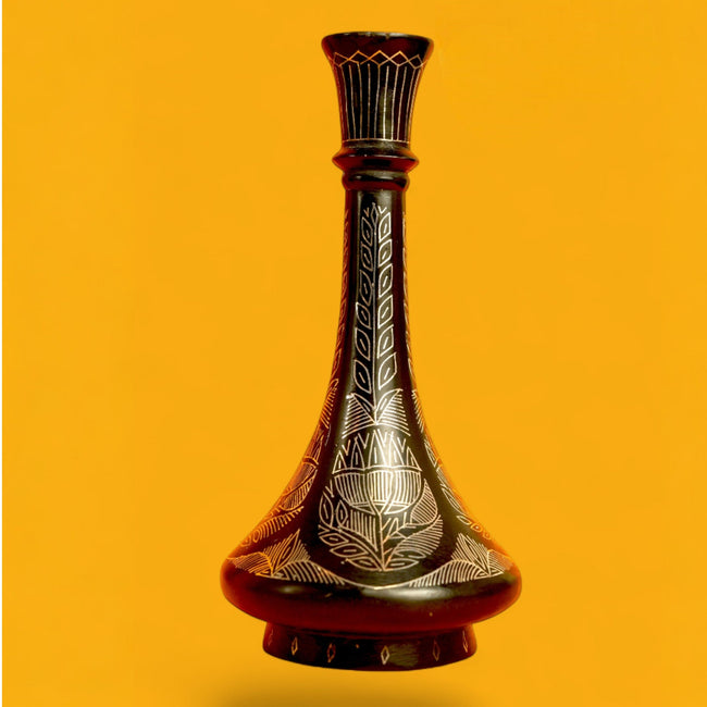 Shanka Vase Bidri Art – Silver Inlaid Black Bud Vase