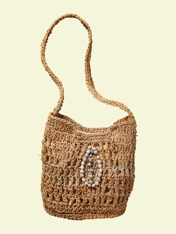 Banana Fibre Shoulder Bag with Shell Detail