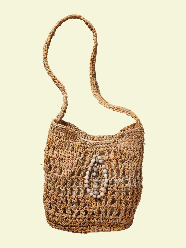 Banana Fibre Shoulder Bag with Shell Detail – Handwoven Natural Bag