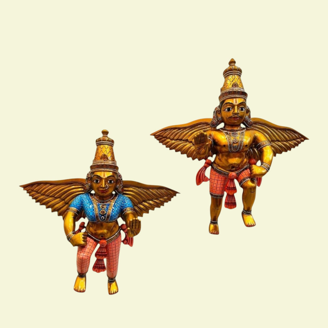 Gandharva Kinnal Art Wooden Wall Figures (Set of 2)