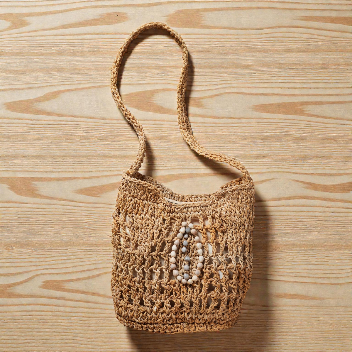 Banana Fibre Shoulder Bag with Shell Detail – view 3