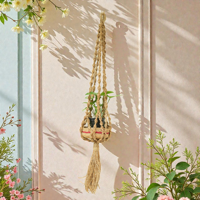 Banana Fibre Hanging Plant Holder – Handwoven Natural Plant Hanger