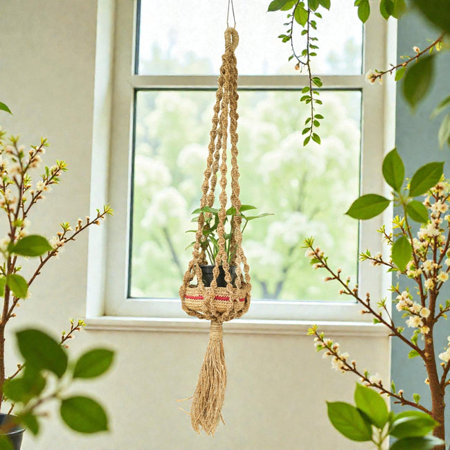 Banana Fibre Hanging Plant Holder – Handwoven Natural Plant Hanger