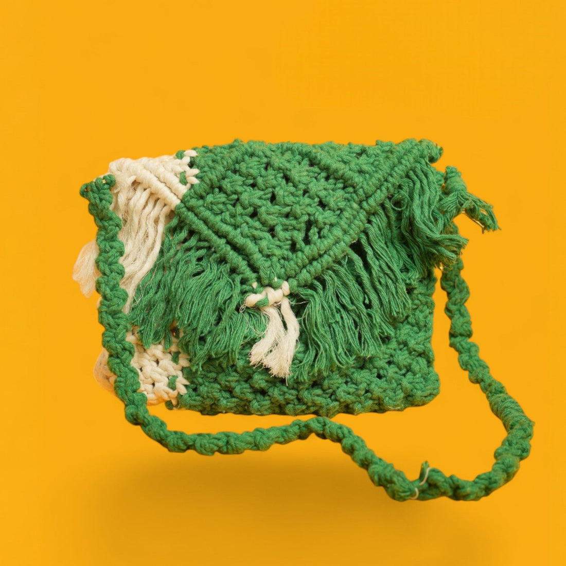 Green Macramé Sling Bag with Fringe