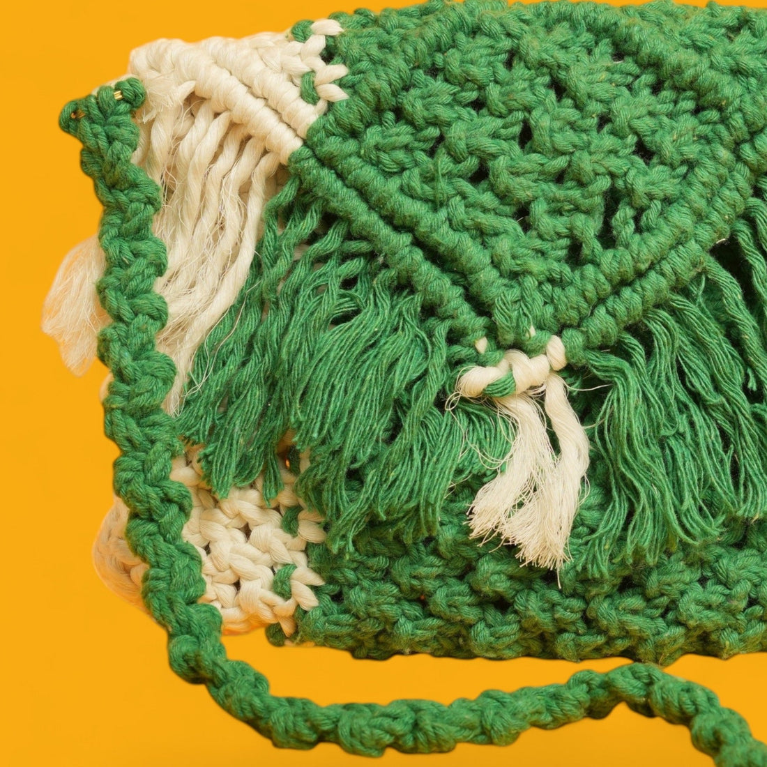 Green Macramé Sling Bag with Fringe