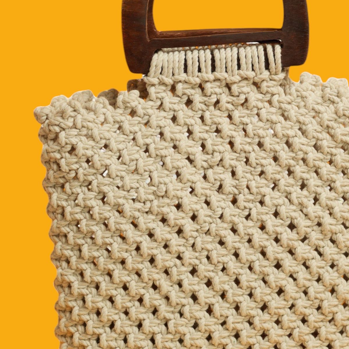 Macramé Hand Bag with Wooden Handle – view 2