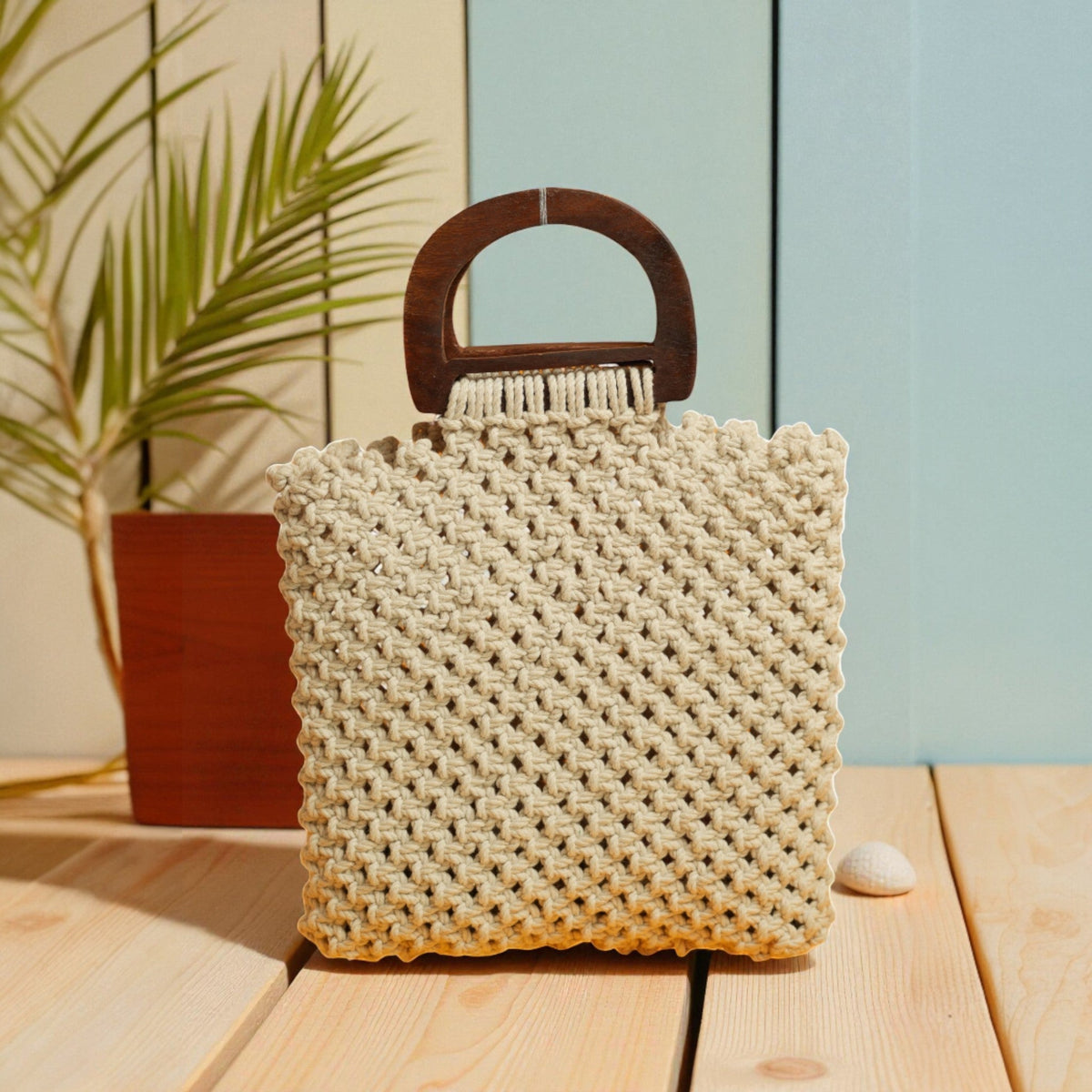 Macramé Hand Bag with Wooden Handle – view 4