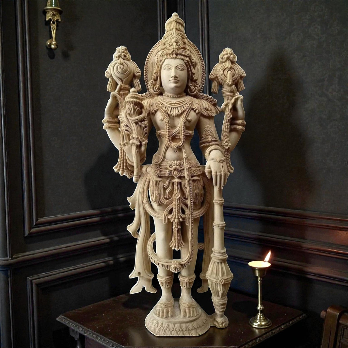 Vishnu Idol in Shivani Wood – Hand-Carved Standing Lord Vishnu Statue