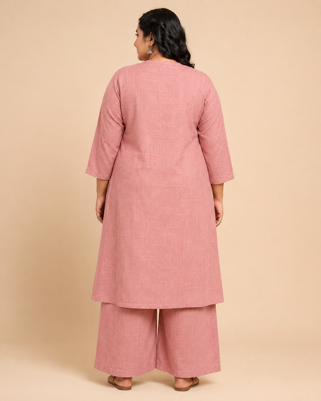 Womens Hemp Kurta Palazzo Set Pink