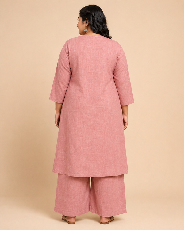 Womens Hemp Kurta Palazzo Set Pink