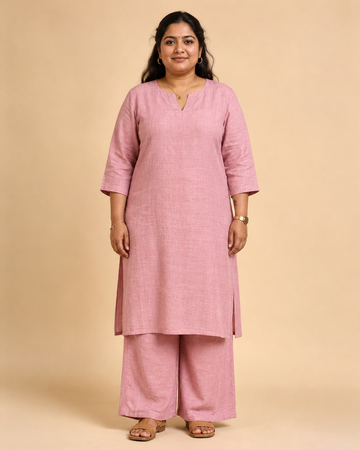 Womens Hemp Kurta Palazzo Set Pink