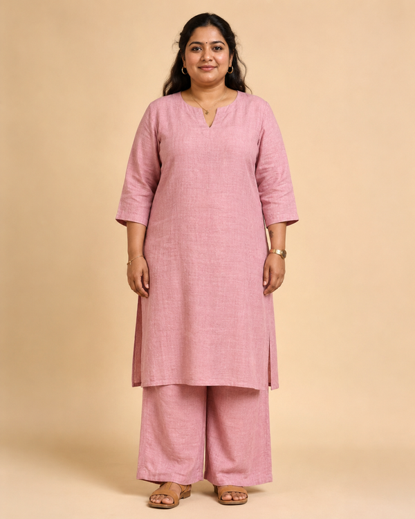 Womens Hemp Kurta Palazzo Set Pink
