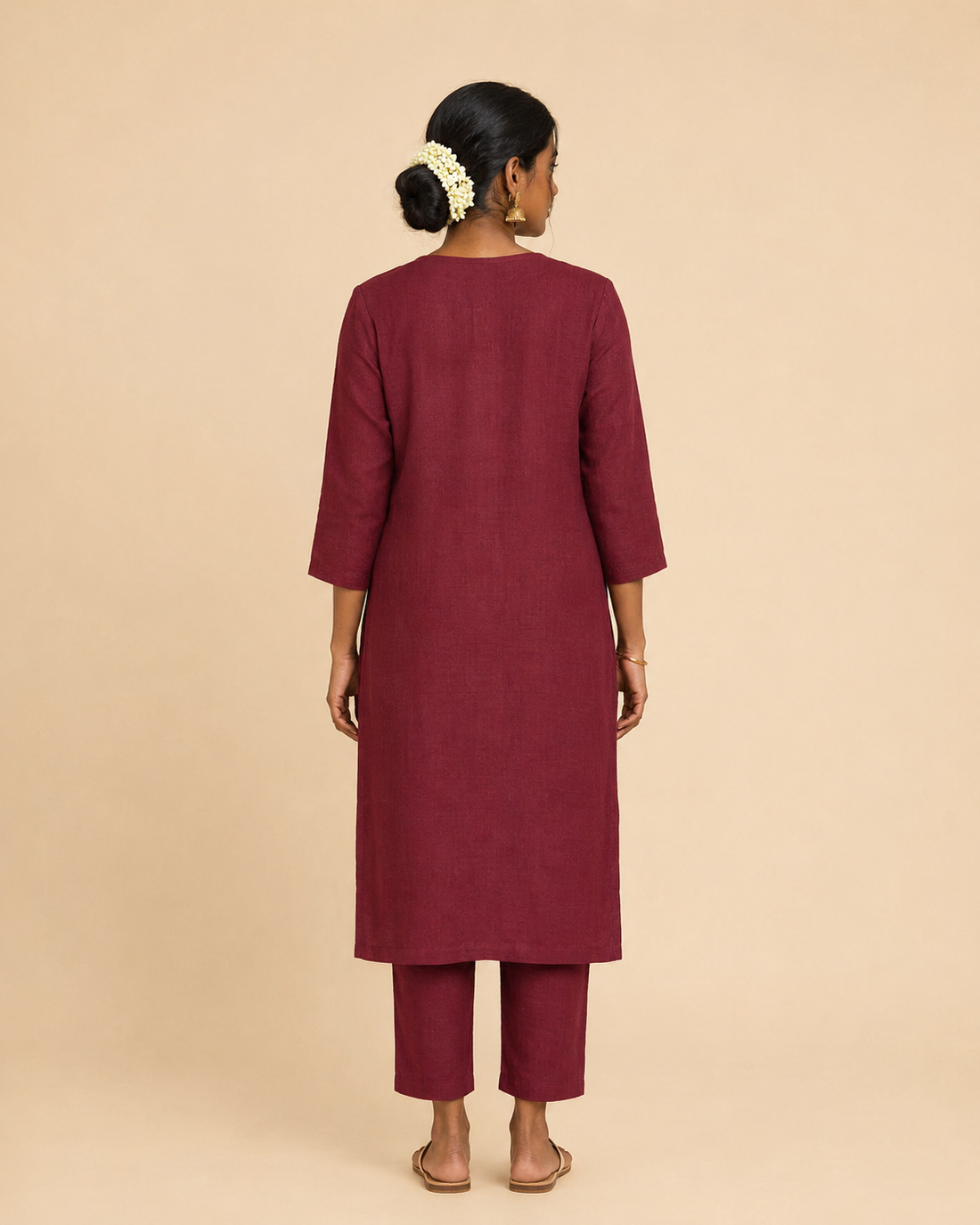 Womens Hemp Kurta Pants Set Maroon