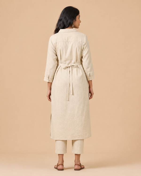 Womens Hemp Beige Shirt Dress Pants Set