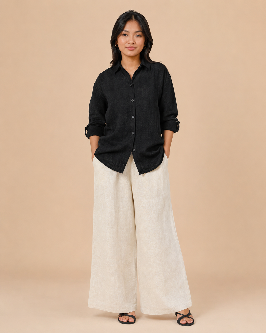 Womens Hemp Black Shirt Palazzo Set