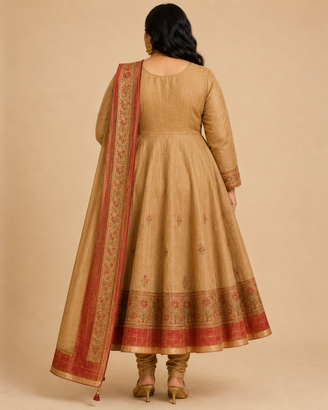 Womens Traditional Anarkali Dress Gold