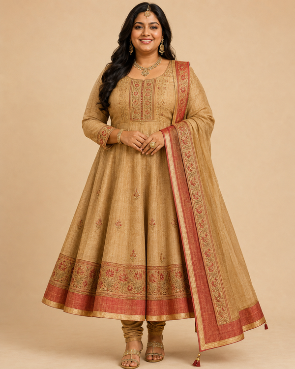 Womens Traditional Anarkali Dress Gold
