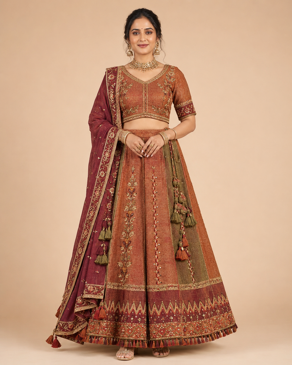 Women Traditional Lehenga Rust Maroon