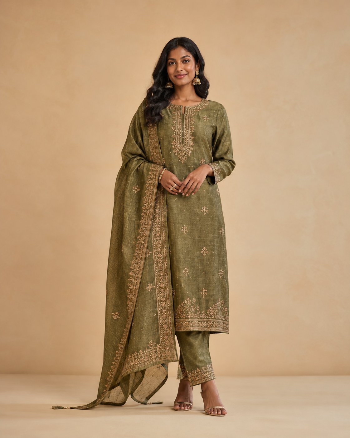 Womens Traditional Salwar Kameez Olive