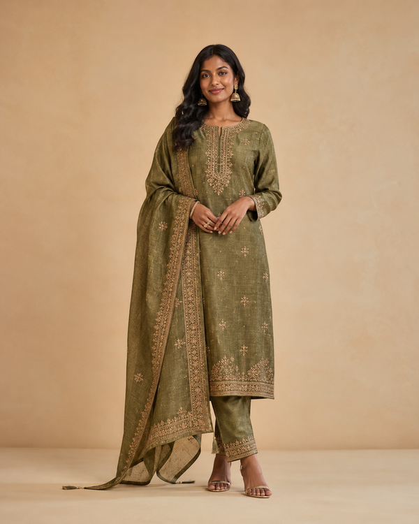 Womens Traditional Salwar Kameez Olive