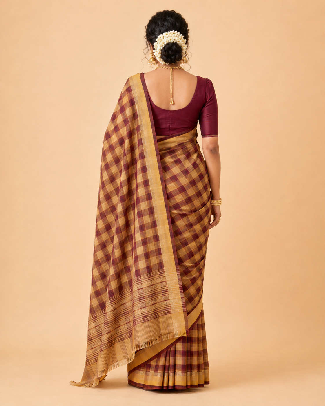 Womens Traditional Saree Maroon Check