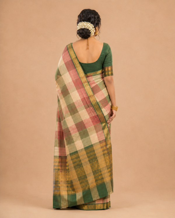 Womens Traditional Saree Multicolor Check