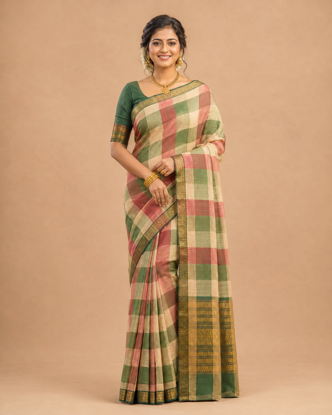 Womens Traditional Saree Multicolor Check