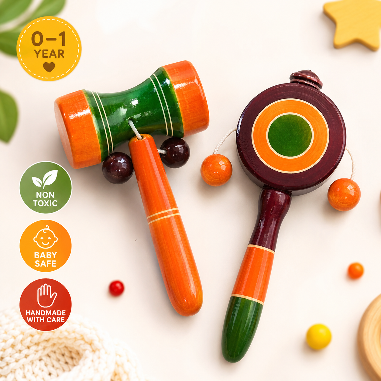 Wooden Baby Rattle Toy Set